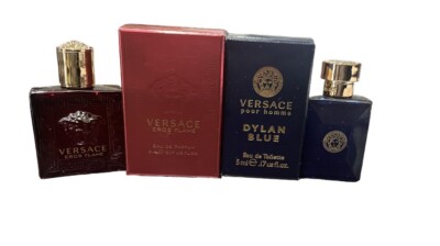 2 Piece Mini Set Versace Eros Flame, Dylan Blue 5 ML/0.17 Oz New