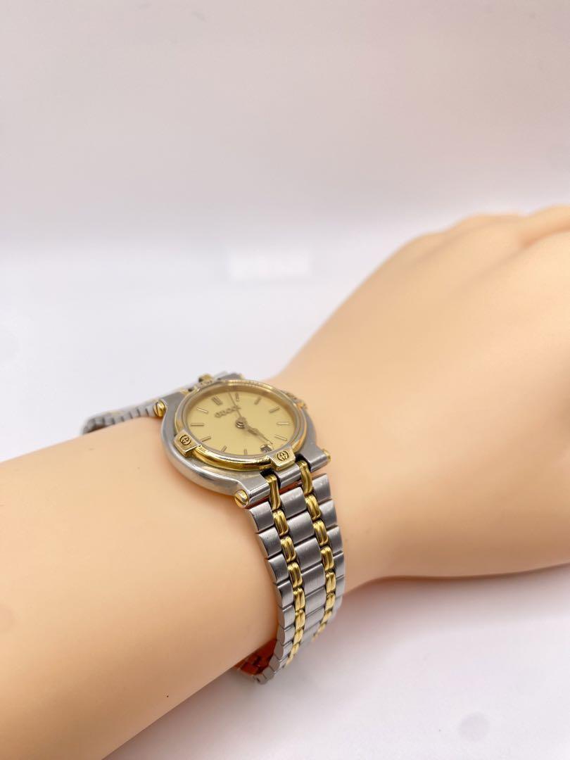GUCCI 9000L WATCH Woman Gold SILVER DATE VINTAGE Working Excellent