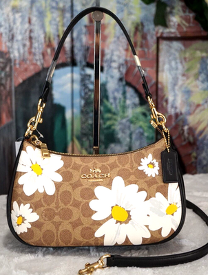 NWT COACH TERI Shoulder X-body Bag Floral Print CZ586 TAN MULTI
