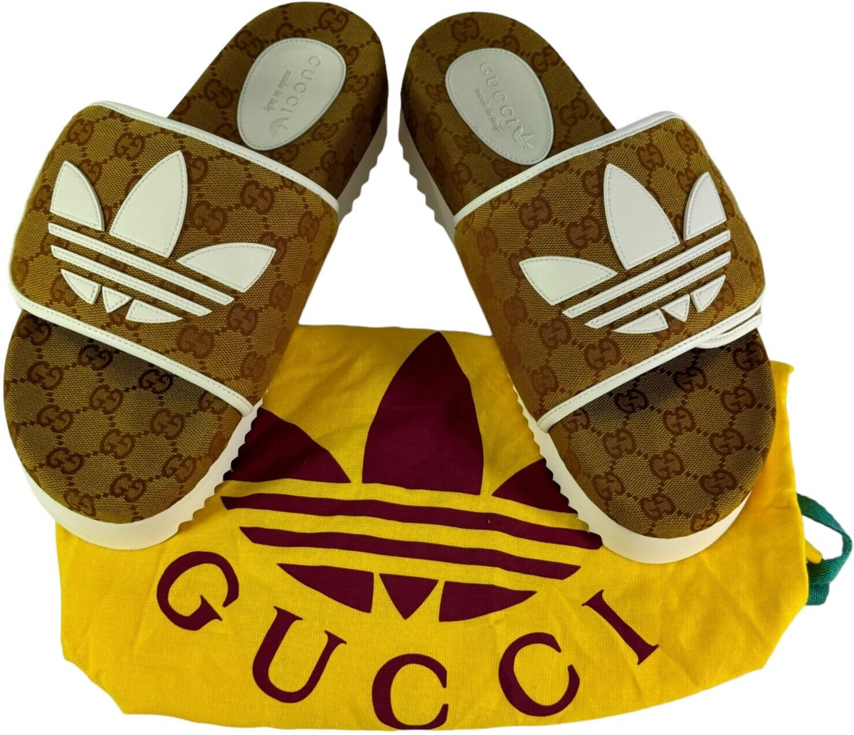 GUCCI X ADIDAS 3518968J 8126 Brown Canvas GG Supreme Men's Slides