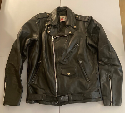 VTG Leather Biker Jacket Sears The Leather Shop Mens 44 X-Tall