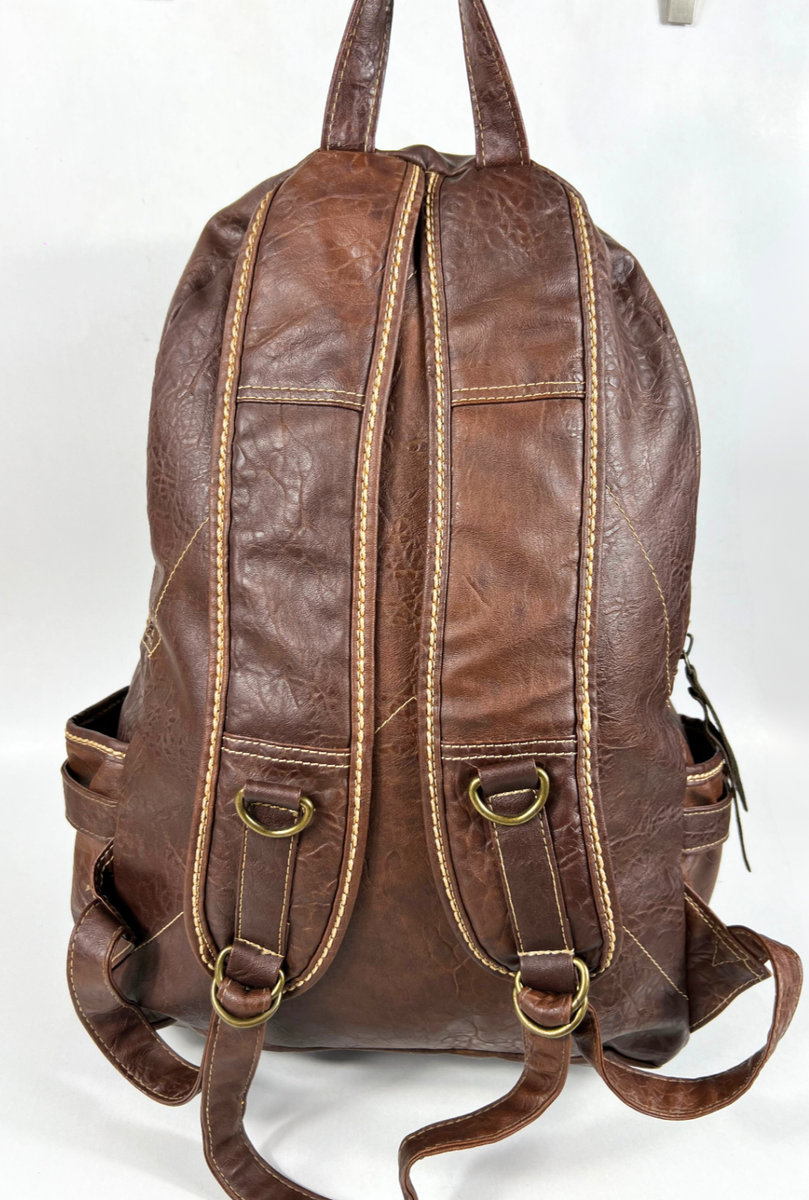 Vintage Diesel Backpack Brown Leather Y2K 90s Rare Bag Distressed