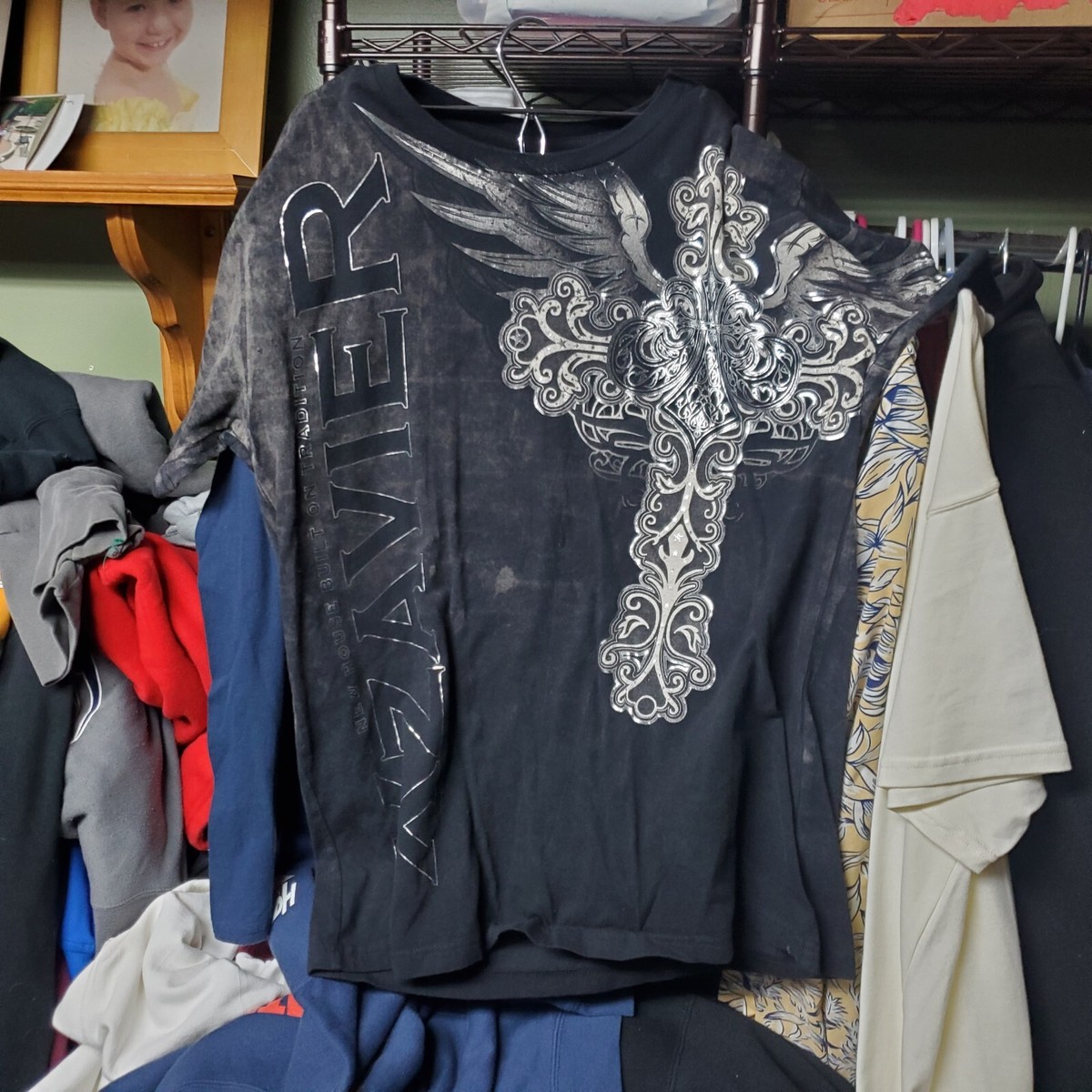 Vintage Y2K Xzavier Affliction Style AOP Double Sided Shirt Mens