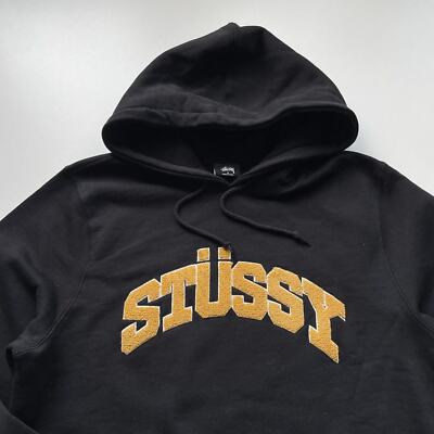 Stussy Chenille Arch App Hoodie Black Pullover Men's Small Rare