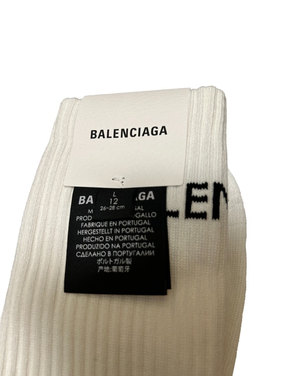 BALENCIAGA White Logo Socks Ribbed cotton blend mid calf Size