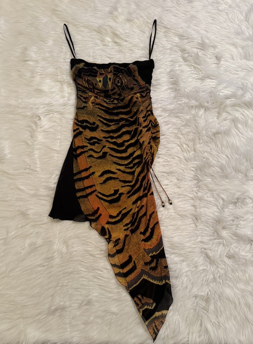 Vivienne Tam New Tiger Rug Print Dress Mesh Silk 90s Vtg