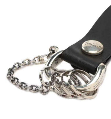 Discord Yohji Yamamoto Black Leather Silver 4-station Key ring wz