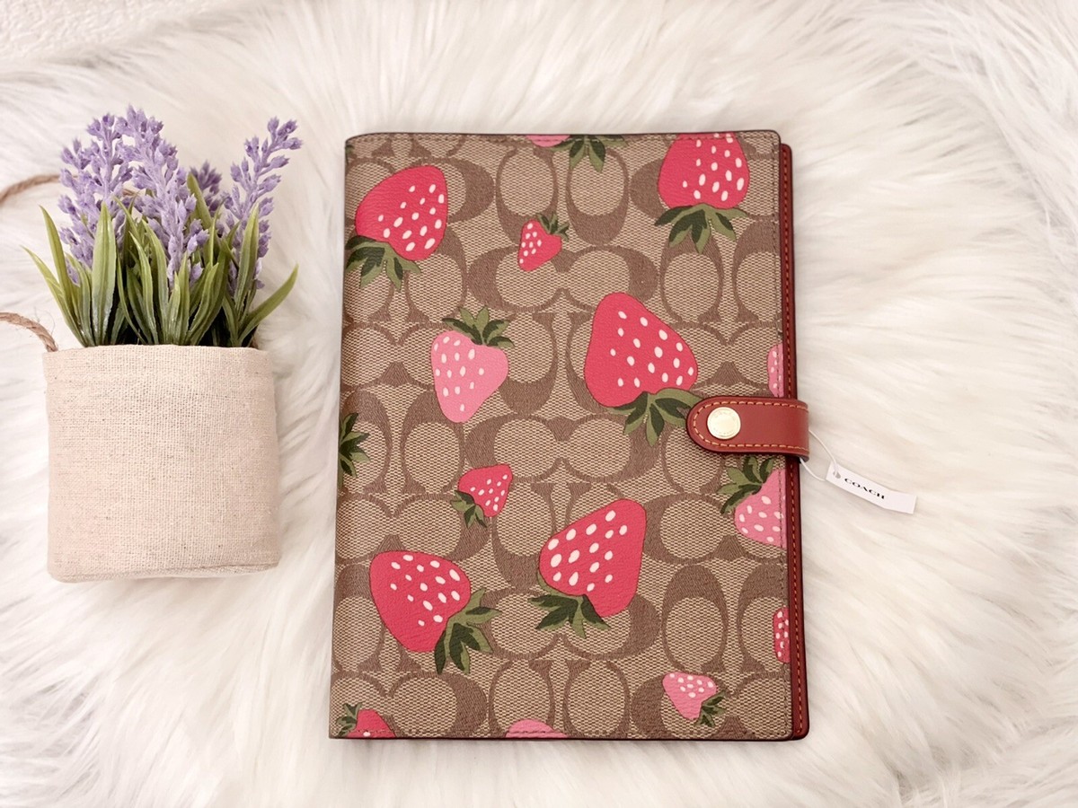 COACH Notebook with Wild Strawberry Print in Signature Canvas