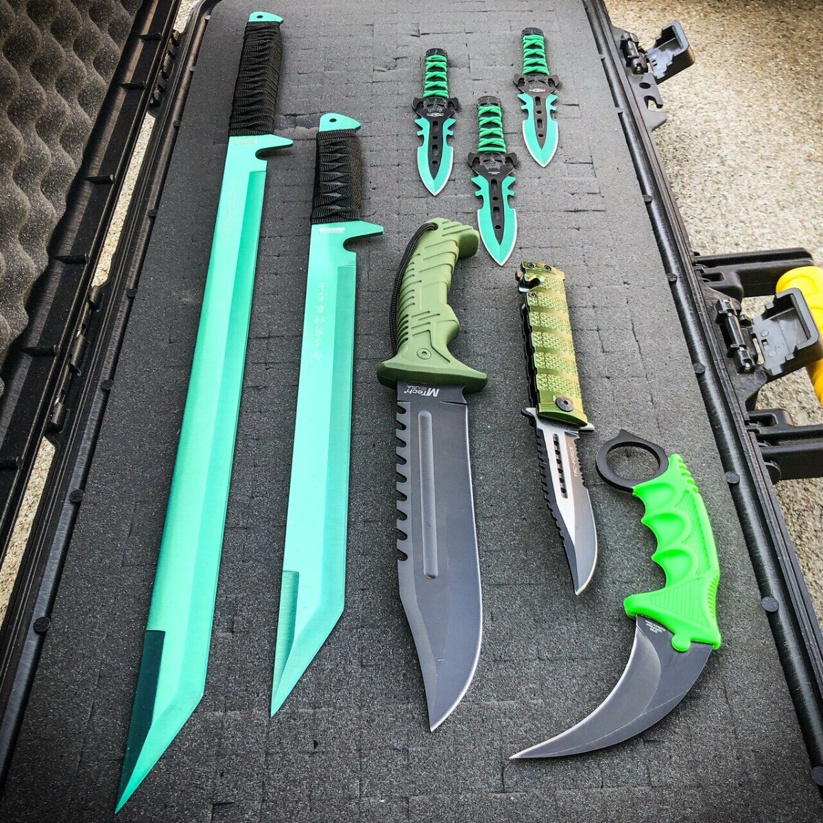 8PC Green Tactical Ninja Outdoor Camping Fixed Blade Sword Kunai