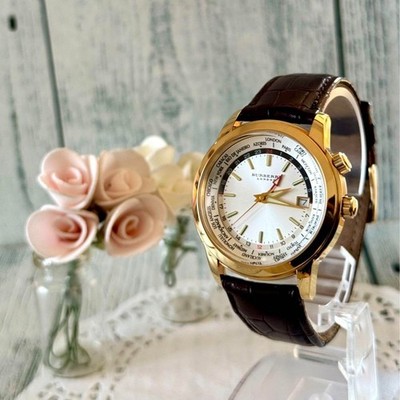 EXC+4] BURBERRY World Time Quartz 6117-H28518 Gold 36mm Men's
