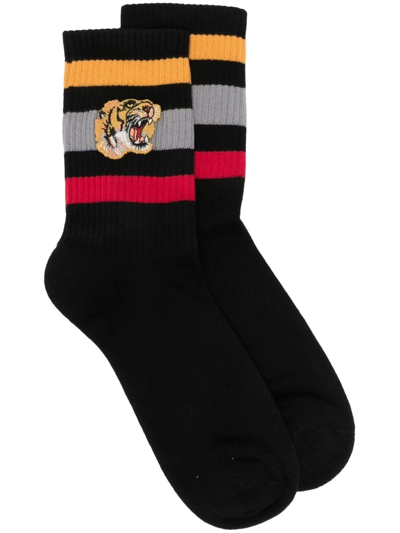 Gucci Men Tiger Applique Stripe William CottonBlend Socks Black