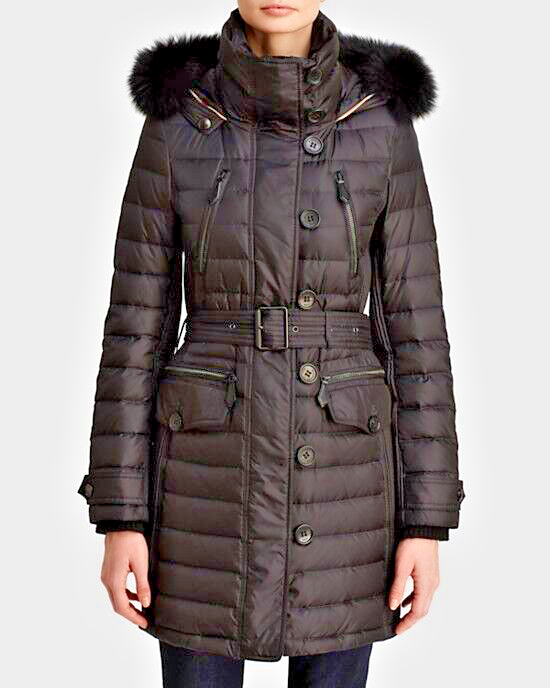 Burberry Brit Pipleigh Down Puffer Coat Jacket with Fur Hood M