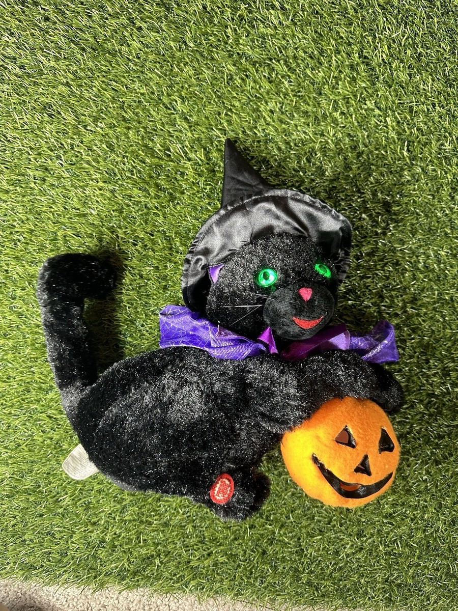 Avon CAT Singing Animated Halloween Witch Pumpkin Plush BLACK