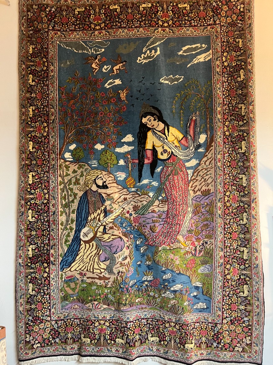 6' x 9' Indian Omar Khayyam Oriental Rug - 1960s - Pictorial