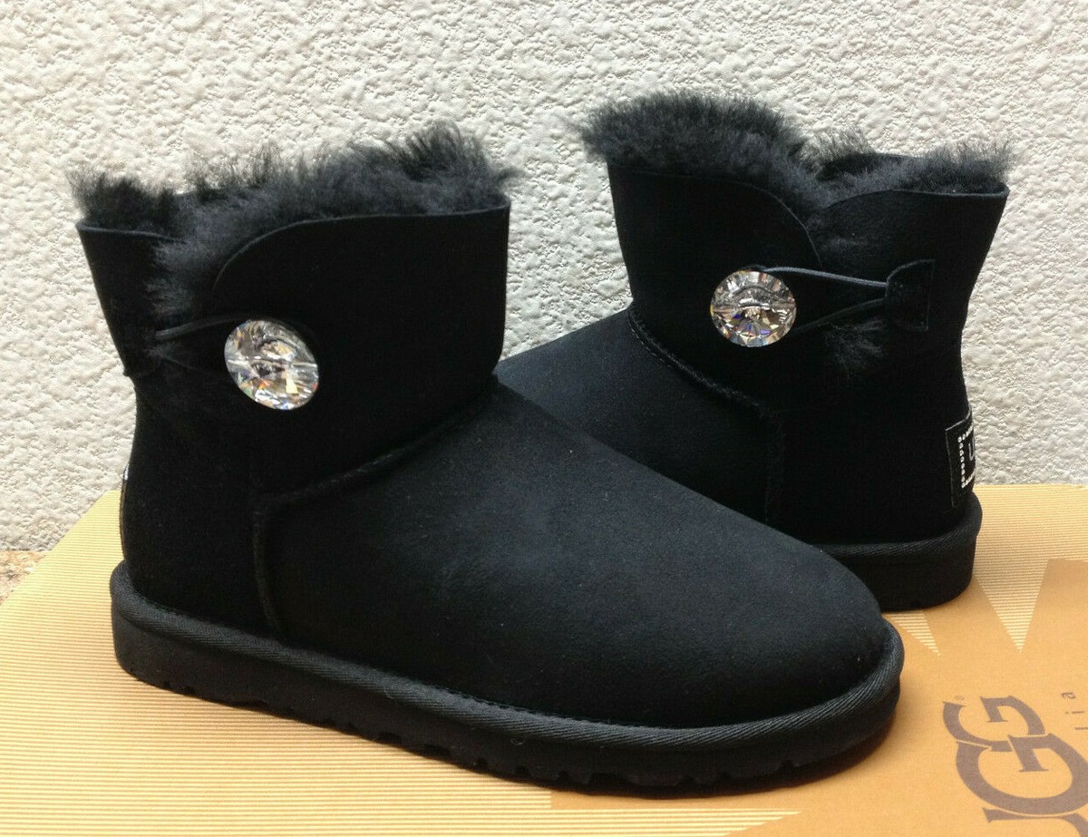 UGG MINI BAILEY BUTTON BLING BLACK SWAROVSKI CRYSTAL BOOT US 5