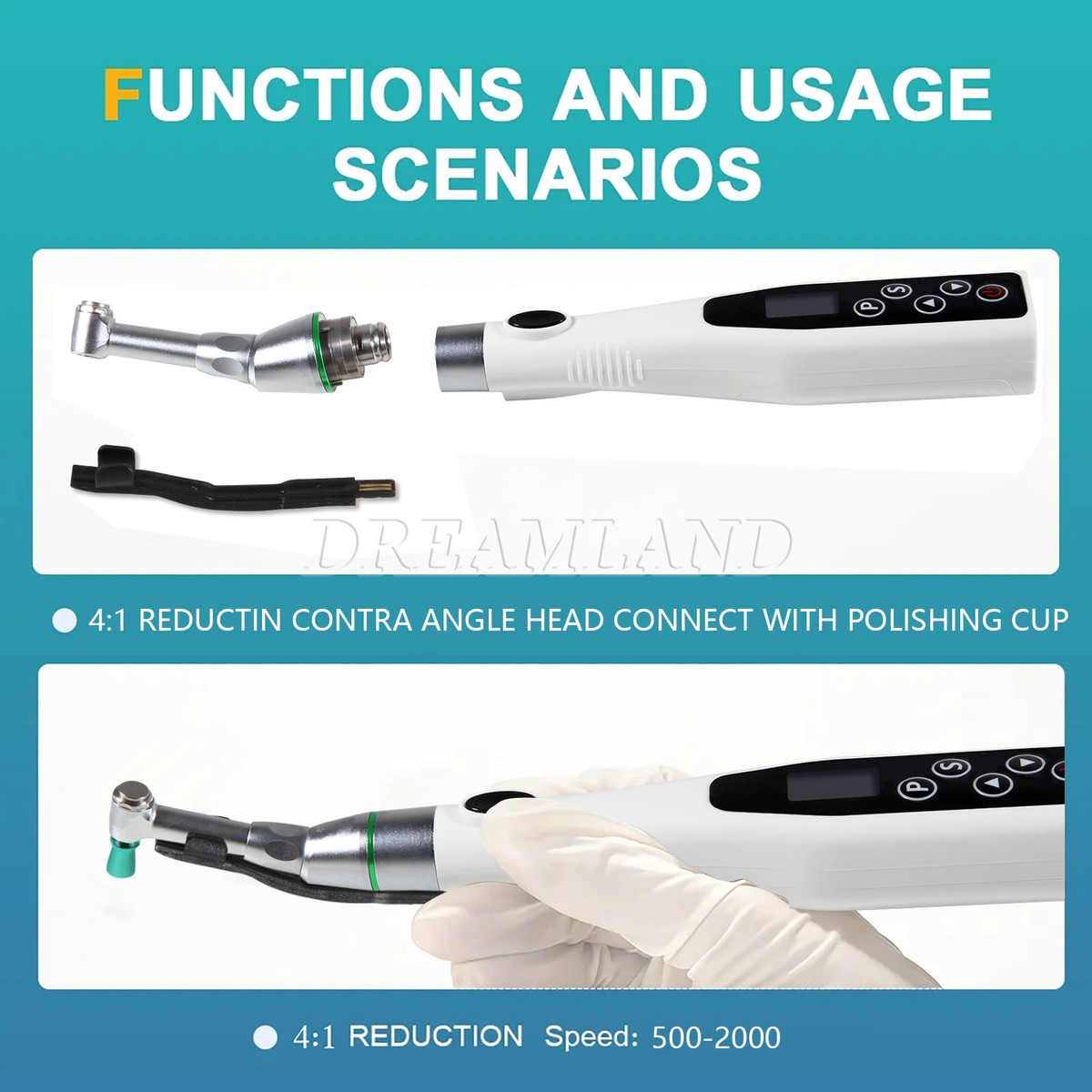 Dental 4:1 Cordless Electric Hygiene Prophy Handpiece Electric LED