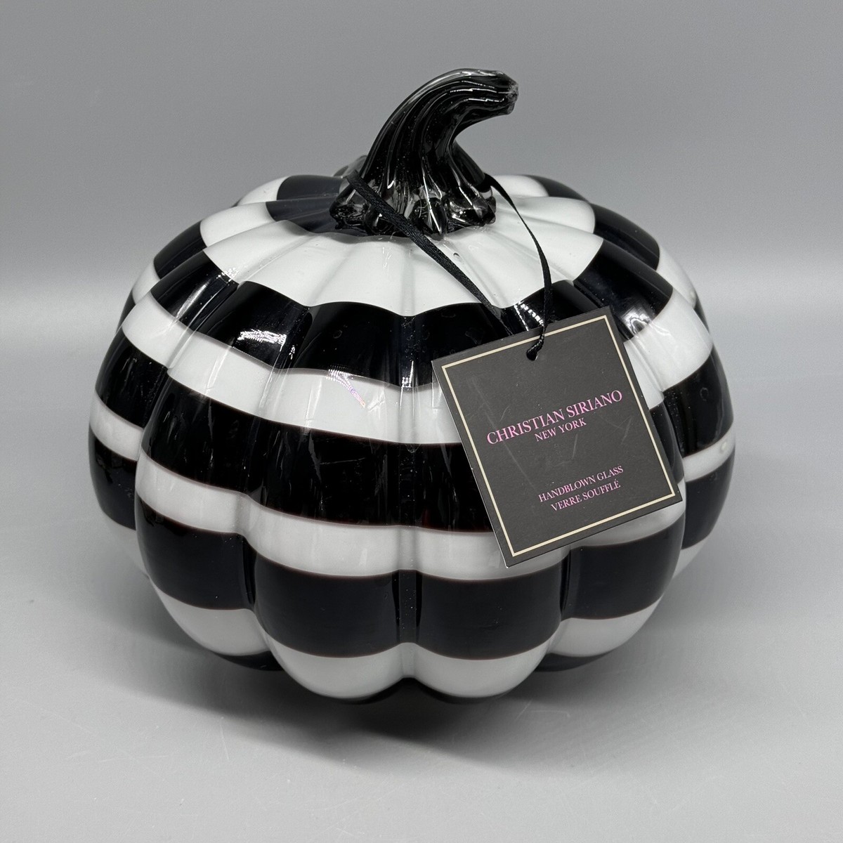 Christian Siriano Handblown Glass Pumpkin White Black Swirl Fall