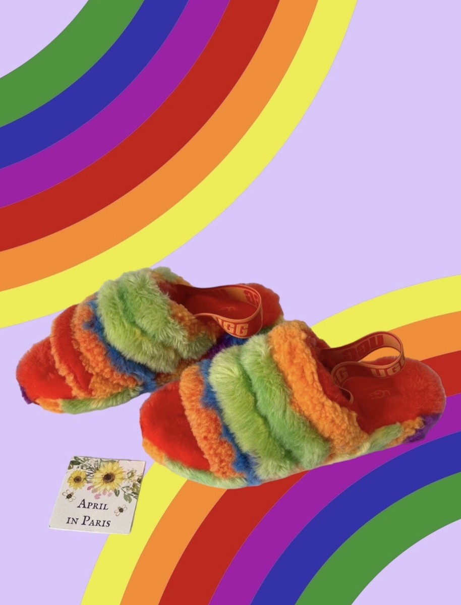 UGG Fluff Yeah Pride Rainbow Slide Slipper 7 New RARE MSRP $110 | eBay