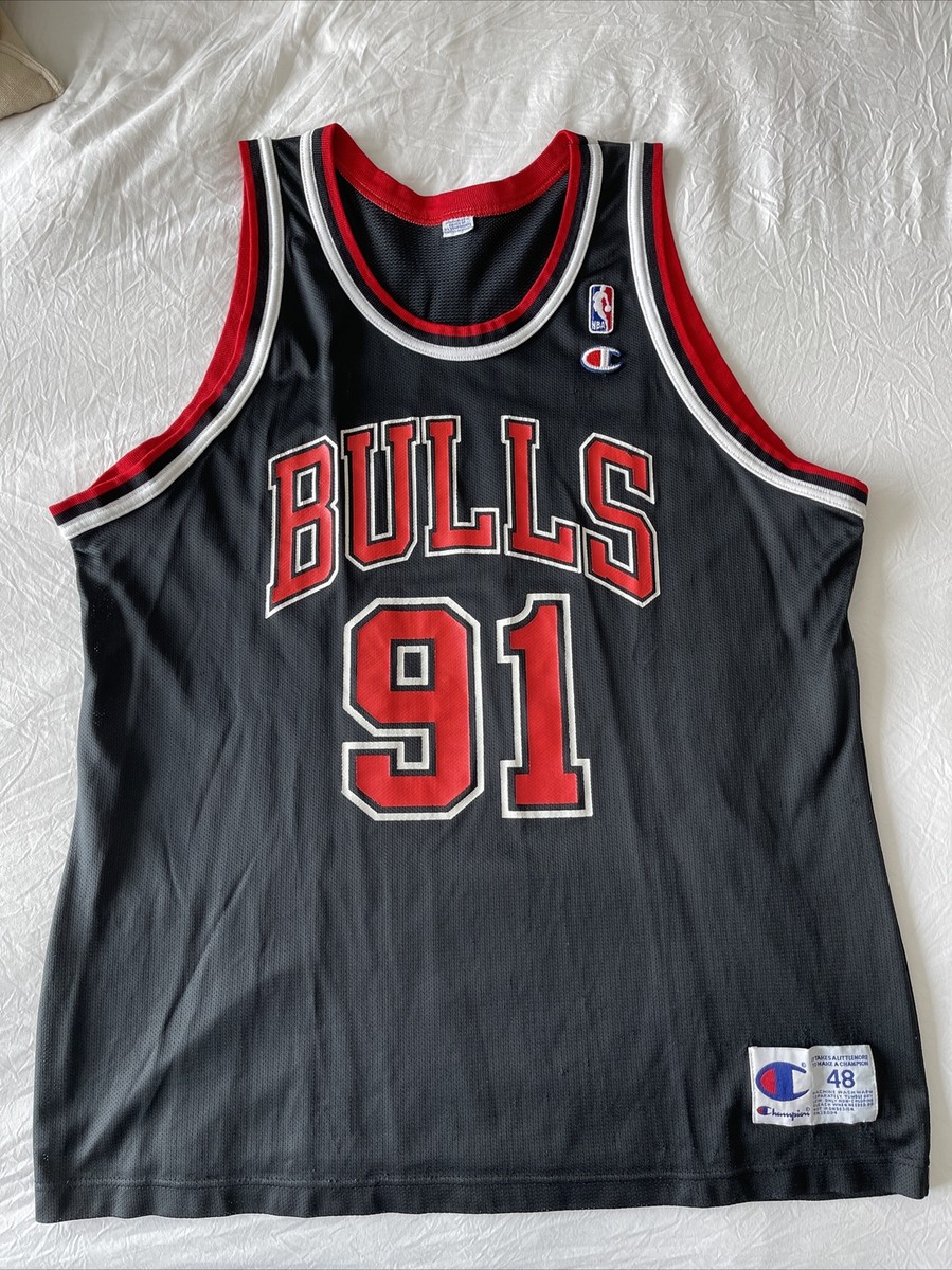 VIntage NBA Chicago Bulls Dennis Rodman #91 Black Champion Jersey