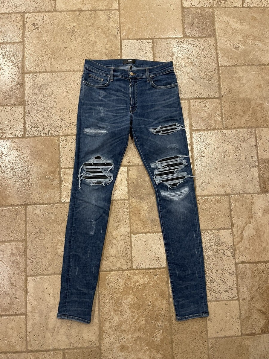 Mike Amiri OG 2016 MX1 Blue Denim Leather Inserts Jeans size 33 | eBay