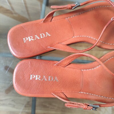 Prada Orange Thong Sandals Square Toe Leather Women's 39 | eBay