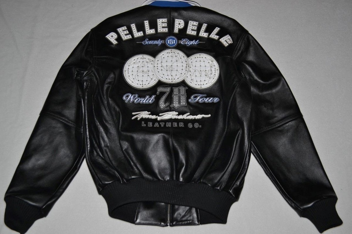 AUTHENTIC Pelle Pelle Men's LEATHER Jacket WORLD TOUR BLACK BLUE