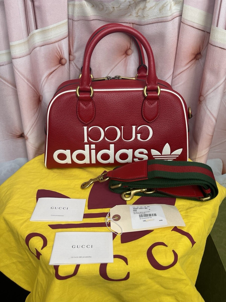 GUCCI X ADIDAS RED Textured Dolklar Calfskin Web Trefoil mini