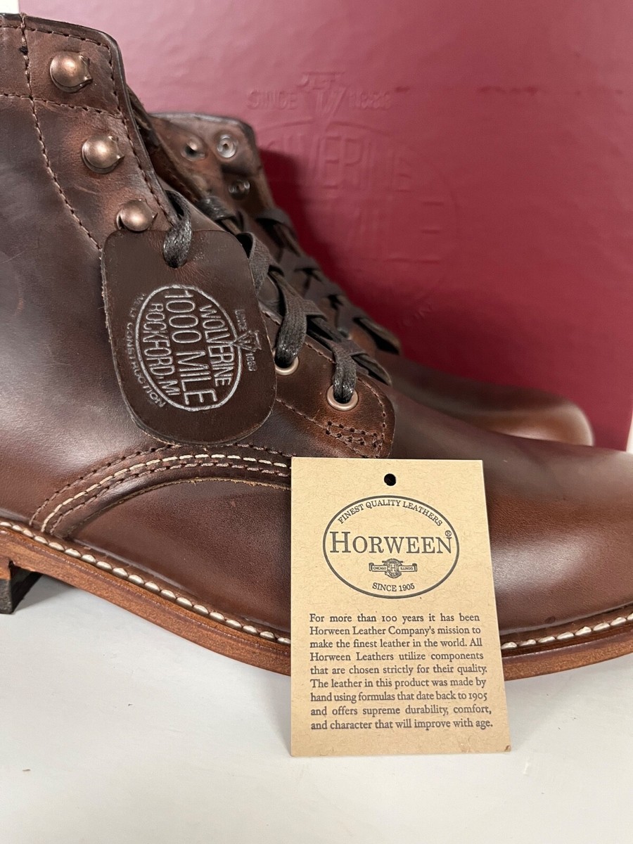 Wolverine 1000 Mile Plain Toe Original Boots Brown Leather Vibram