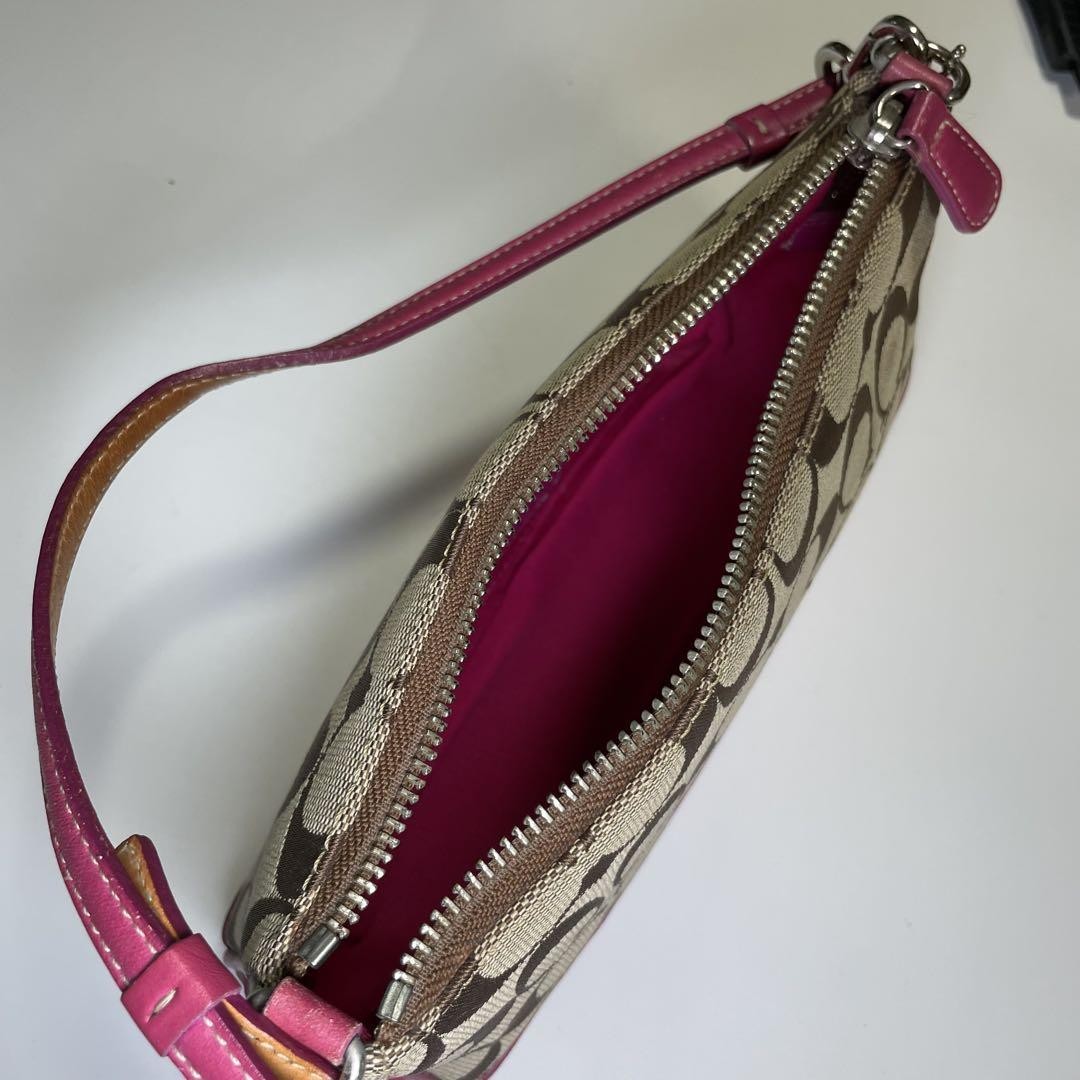 Shoulder Bag COACH Signature Pink Beige Mini Accessory Pouch