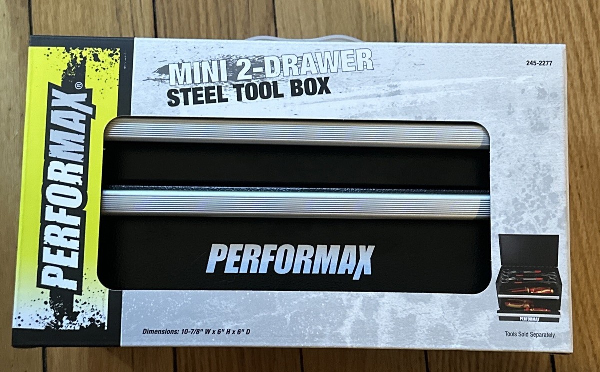 Mini 2-Drawer Steel Tool Box - Black Performax Mini Tool Box EDC