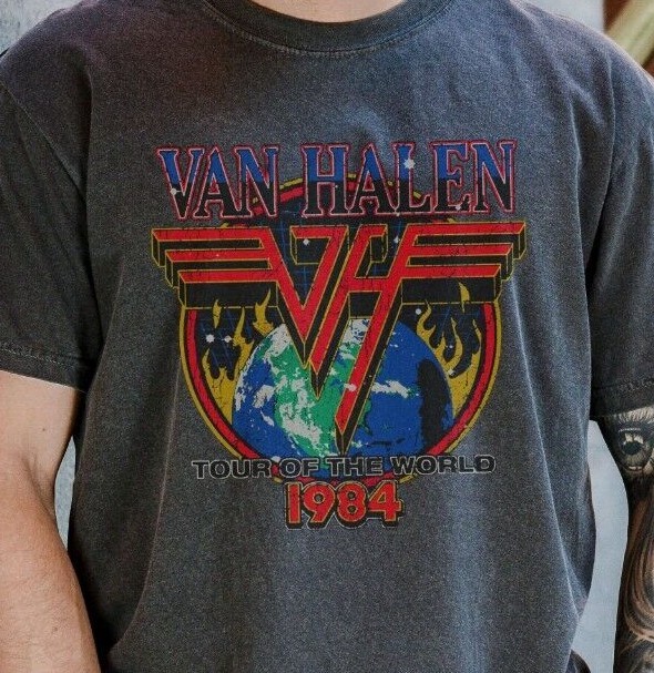 Van Halen 1984 World Tour T-Shirt Rock Band Vintage Black Comfort