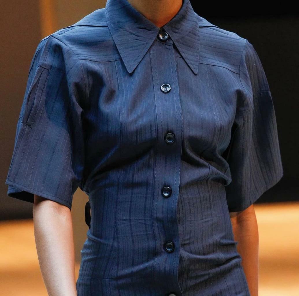 CELINE Linear Jacquard Shirt Dress Navy Winter'17 Old Celine