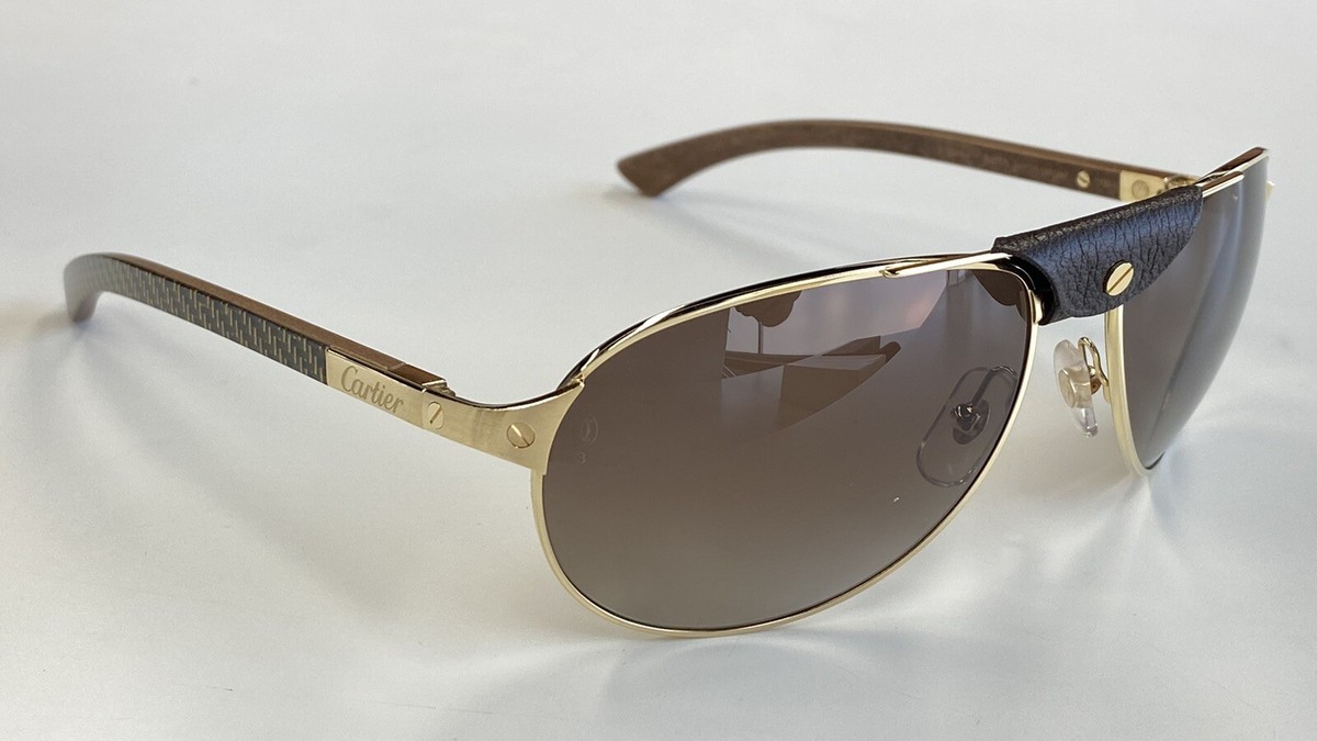 CARTIER SANTOS AVIATOR DUMONT CARBON WOOD SUNGLASSES NEW 100