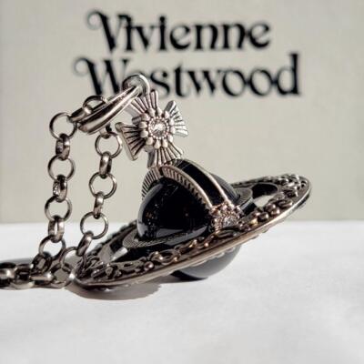VivienneWestwood Small Orb Necklace Floral Pattern Black Mint 80