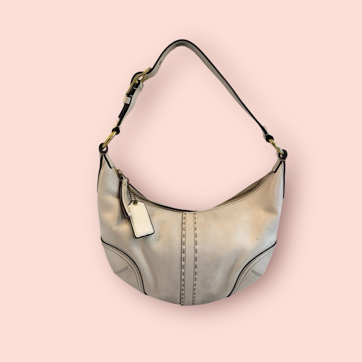 COACH Vintage Y2K Hampton Luxury Ivory Leather Hobo Handbag Purse