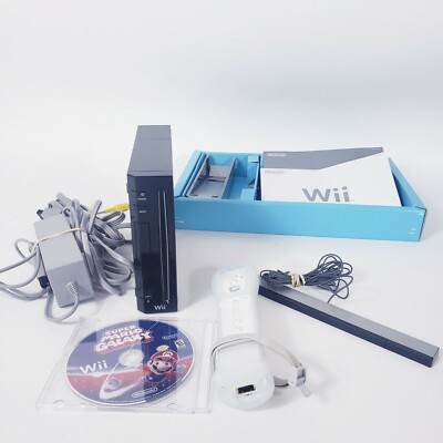 Nintendo Wii Black Console (RVL-001) w/ Remote, Cables, Stand