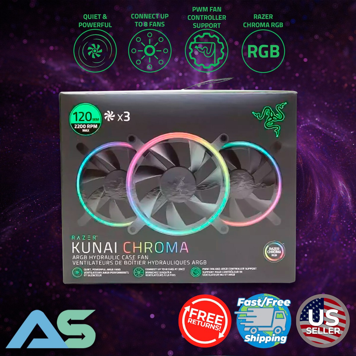 Razer Kunai Chroma 120mm 2200RPM Max ARGB and PWM Hydraulic Case