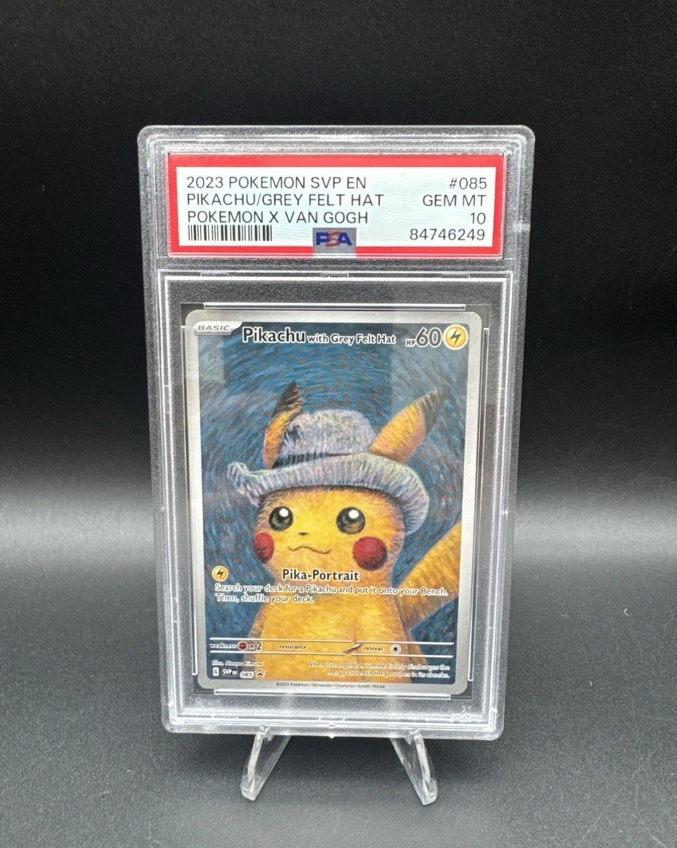 Pokemon 2023 SVP en x Van Gogh Pikachu Felt Hat Grey PSA 10 Gem