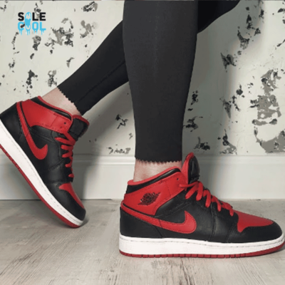 Air Jordan 1 AJ1 Mid Bred Black Fire Red Sneakers DQ8426-060