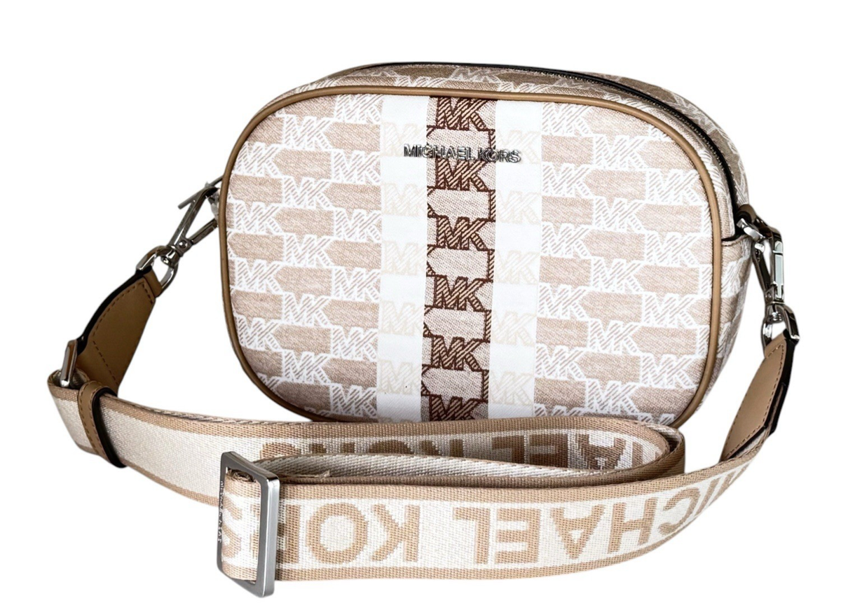 MICHAEL KORS JET SET TRAVEL MD OVAL CAMERA CROSSBODY BAG MK CAMEL