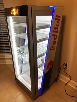 New Red Bull Energy Refrigerator Glass Door Aluminum Bar Large LED