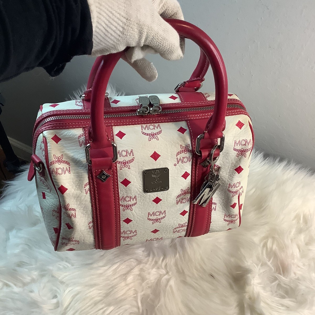 MCM BOSTON WHITE/SOFT PINK BAG 25 #17 | eBay