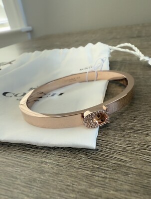 NWT Coach 91428 Pave Signature Hinged Bangle Rose Gold Crystal | eBay