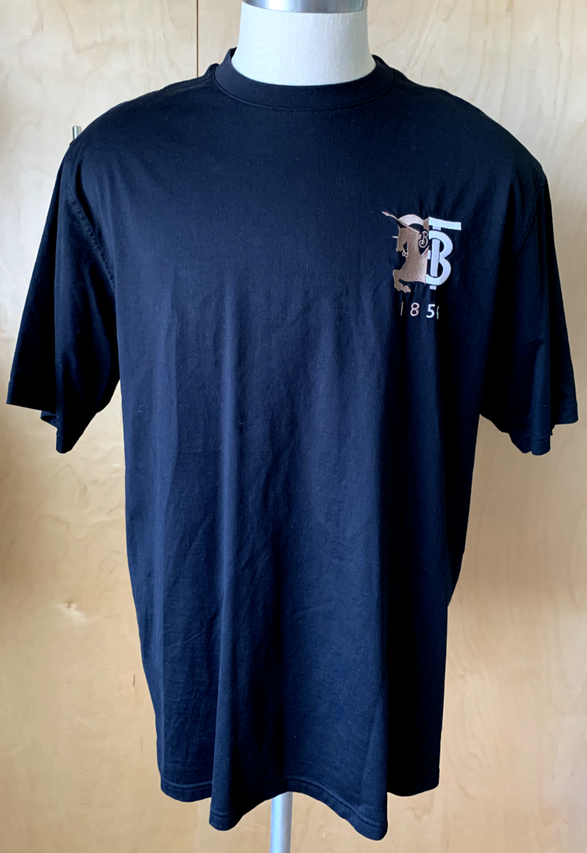BURBERRY embroidered 1856 black logo tee shirt Men's size XL EUC