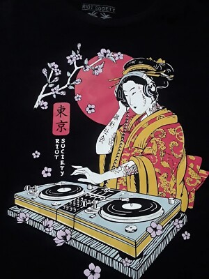 Nice Riot Society black GEISHA GIRL DJ Disc Jockey Turntable T