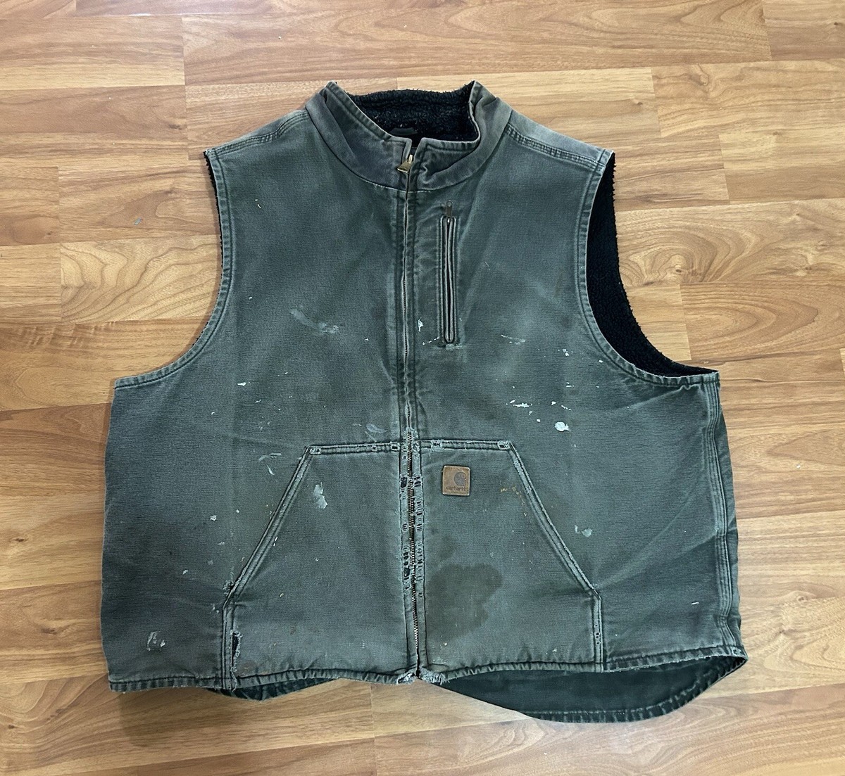 Vtg Carhartt V33 366 Sandstone Sherpa Lined Two Tone Vest, Moss