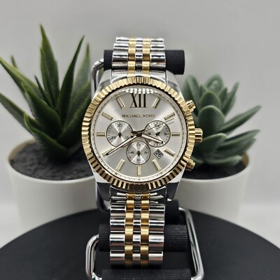 Michael Kors MK8344 Lexington Mens Watch Silver & Gold Bracelet