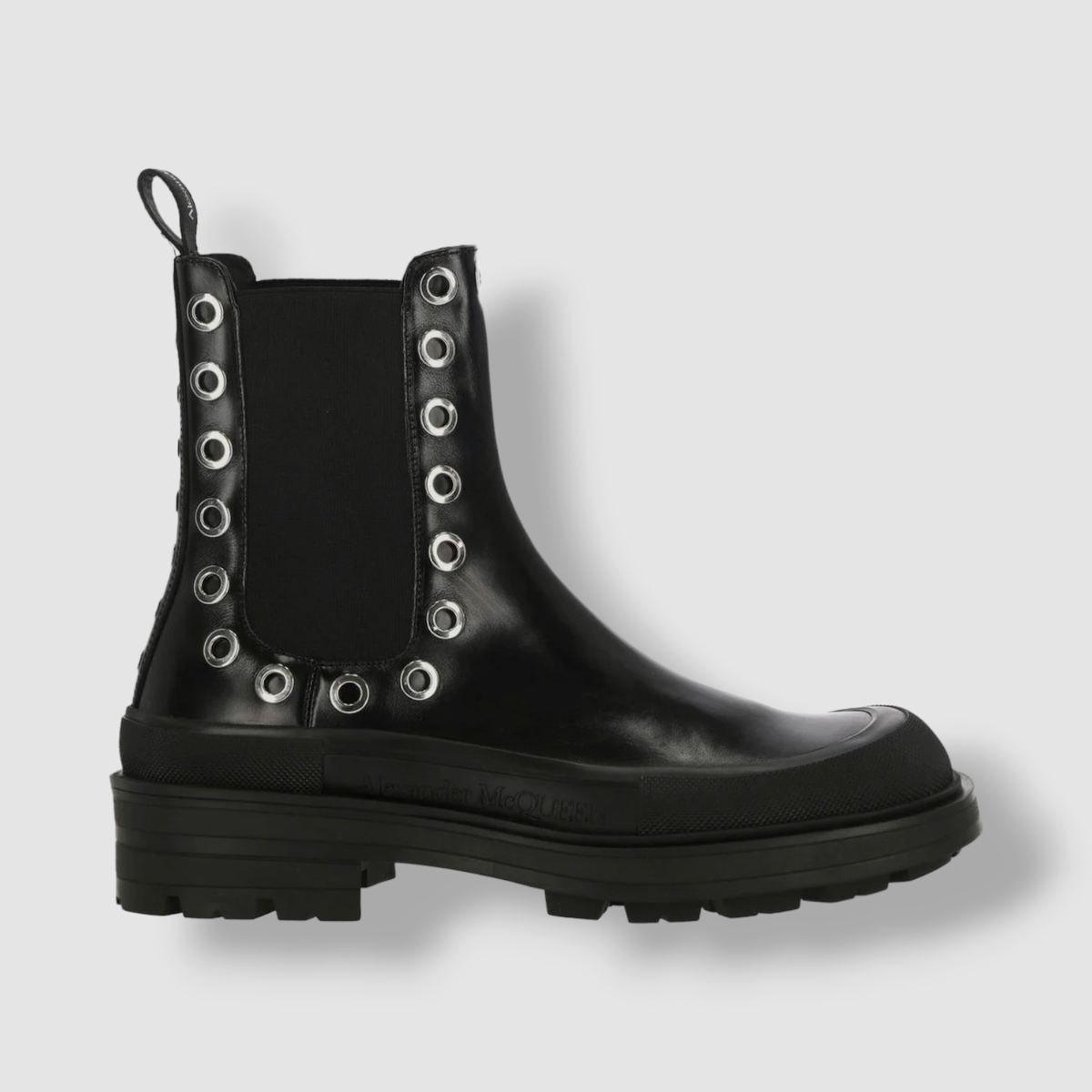 $1150 Alexander McQueen Men's Black Stack Chelsea Eyelet Detailed