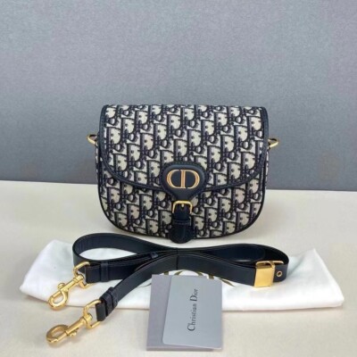 Authentic Dior Bobby Bag Medium – Oblique Canvas, Navy, Gold