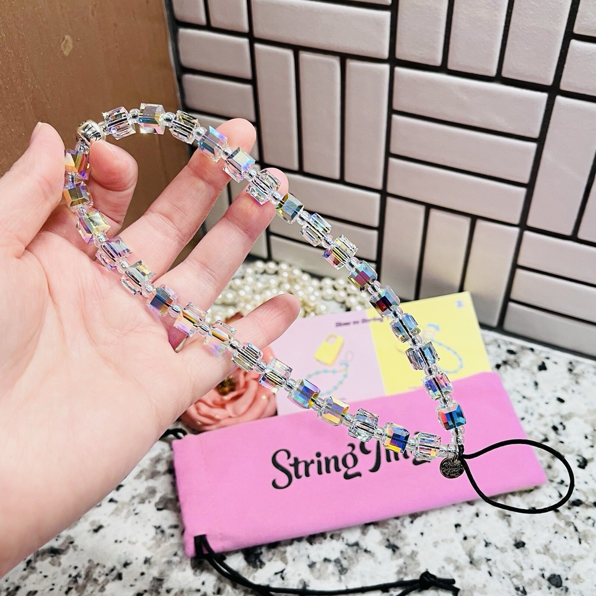 String Ting City Drip Ting Crystal Wristlet Phone Strap Stringting
